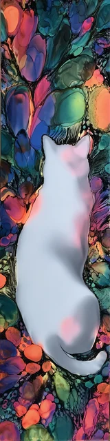 Free abstract cat art bookmarks featuring a white cat on an abstract background